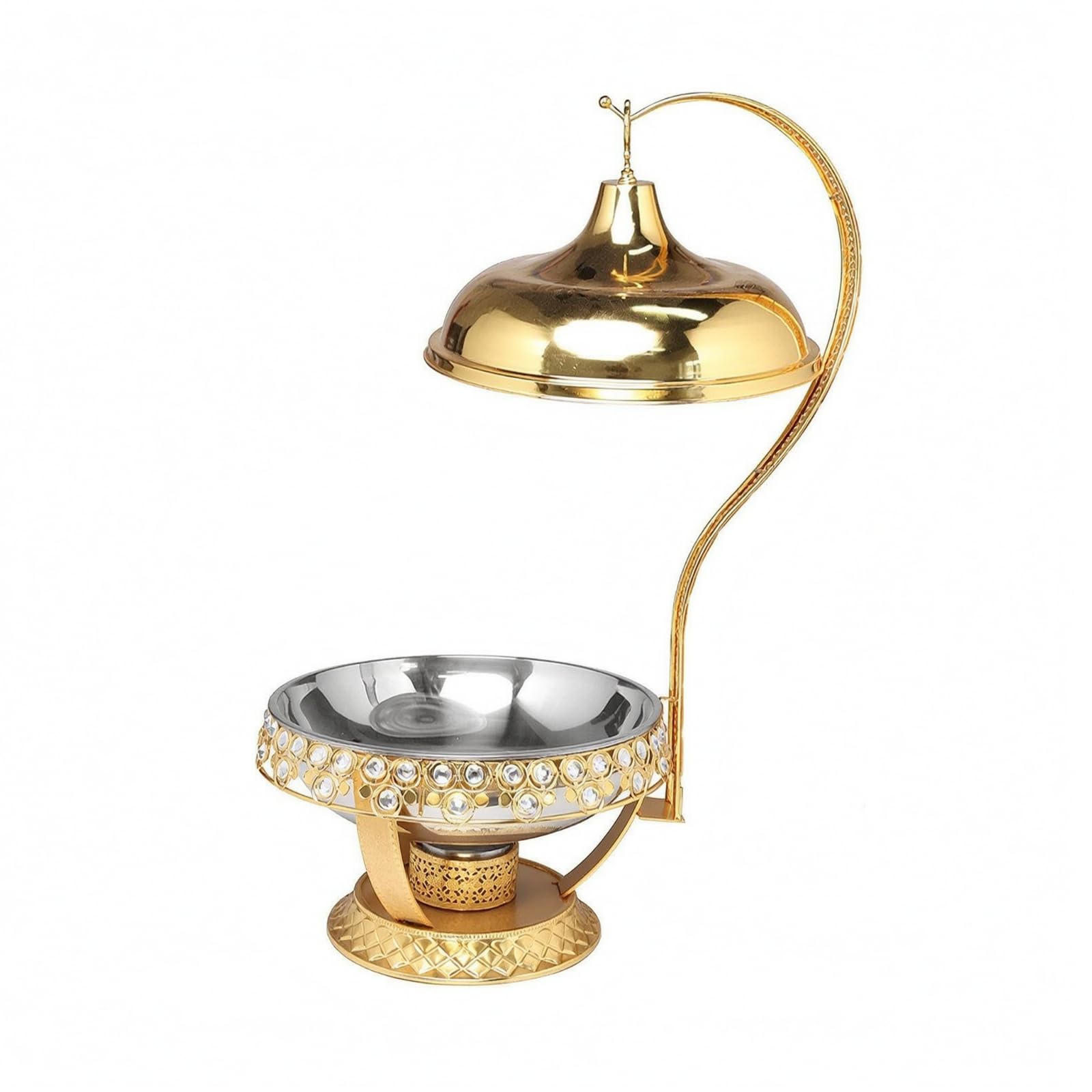 Chafing Dish Acero Inoxidable con Acabado Dorado Autónomo Juego Fuente Térmica Redonda con Tapa Resistente para Buffets, Bodas Al Libre, 16 Diamantes Oro