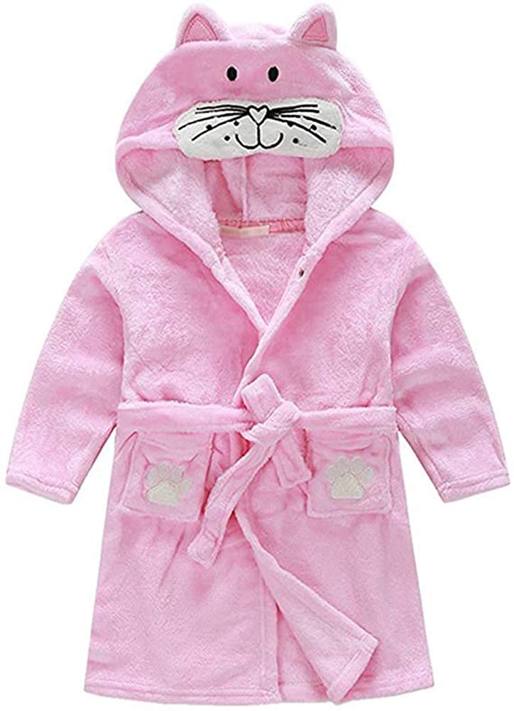 RUOGU Kids Little Boys Girls Coral Fleece Bathrobe Unisex Kids Robe Pajamas Sleepwear Pink Cat 2-3T