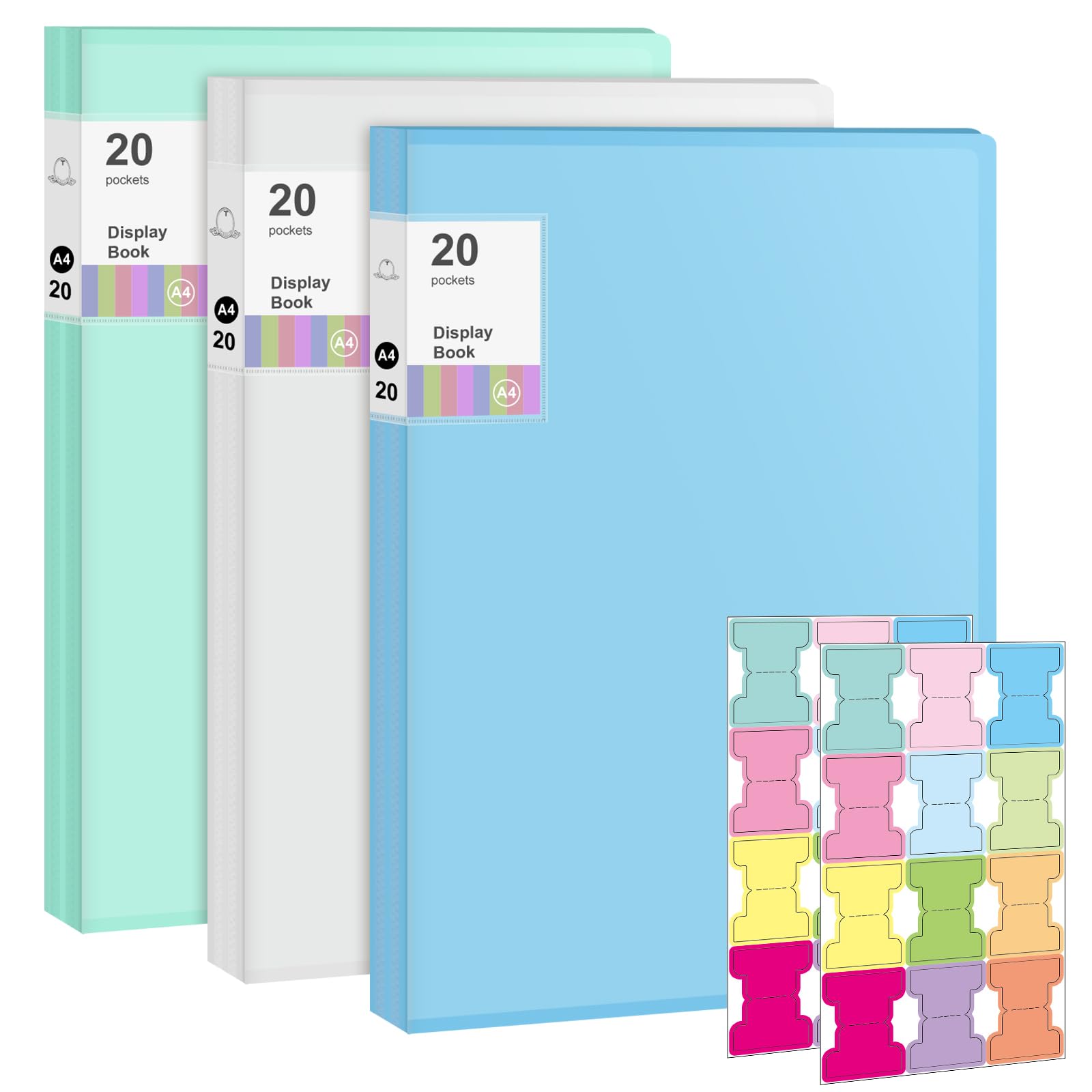 3 PCS A4 Display Book, 20 Pockets Presentation Portfolio Binder, Display Folder with Plastic Sleeves Certificate Folder for Artwork Recipe Sheet Music Document for Schools Home Offices Individuals — image 1