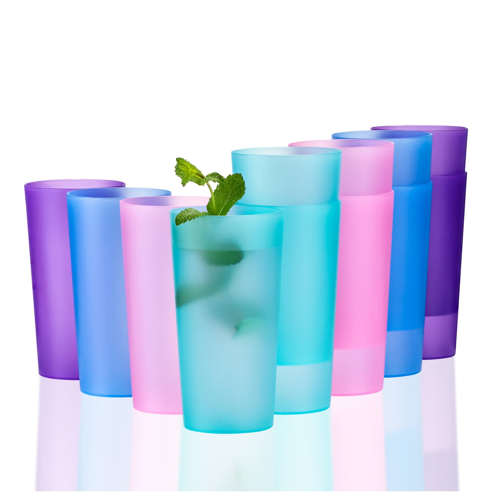 ZAINCA 26-ounce Plastic Drinking Glasses Stackable Tumblers Water Cups Mixed Drinkware set of 12 Coastal Color Reusable Shatter-resistant