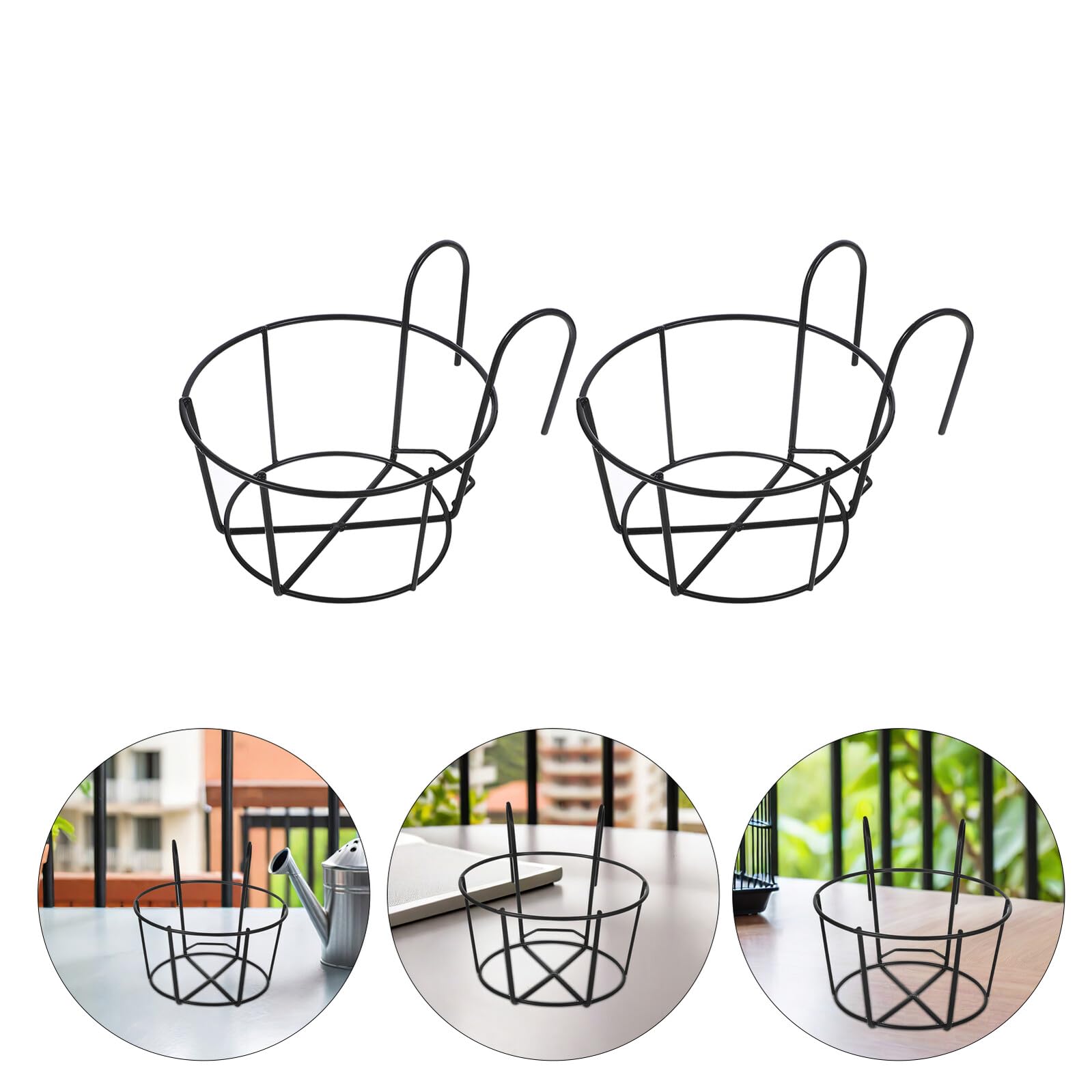 BESPORTBLE 3 Pièces Support de Jardinière Suspendu Métal Robuste Porte-Pots Rond pour Balcon et Clôture de Supports pour Suspension Extérieure et Optimisation Espace