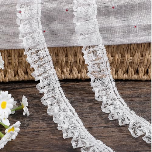 WJIAAA 11 Yards White Lace Ruffle Trim Pleated Organza Trim Ribbon Polyester Fabric Ribbon for Bridal Wedding Crafts Sewing DIY(White)