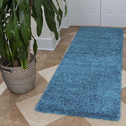 Ottomanson Soft Cozy Color Solid Shag Runner Rug Contemporary Hallway