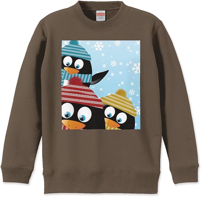 Amazon キッズ トレーナー スウェット 子供用 110 サイズ 長袖 Size 裏パイル ボーイズ ガールズ クルーネック チャコール プリント アニマル 動物 ペンギン キャラクター トレーナー パーカー 通販