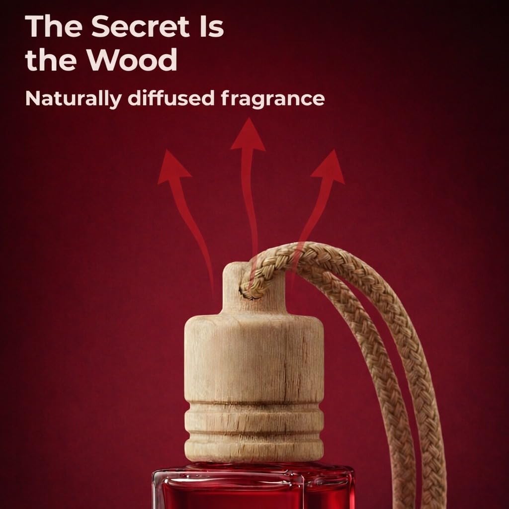 Velvor Car Air Freshener Wooden Diffuser 5ml – Made in France Hanging Car Perfume, Sweet Fruity Aroma, Long Lasting Wooden Cap Diffuser Up to 60 Days, Plastic-Free Packaging (Cherry) — view 3