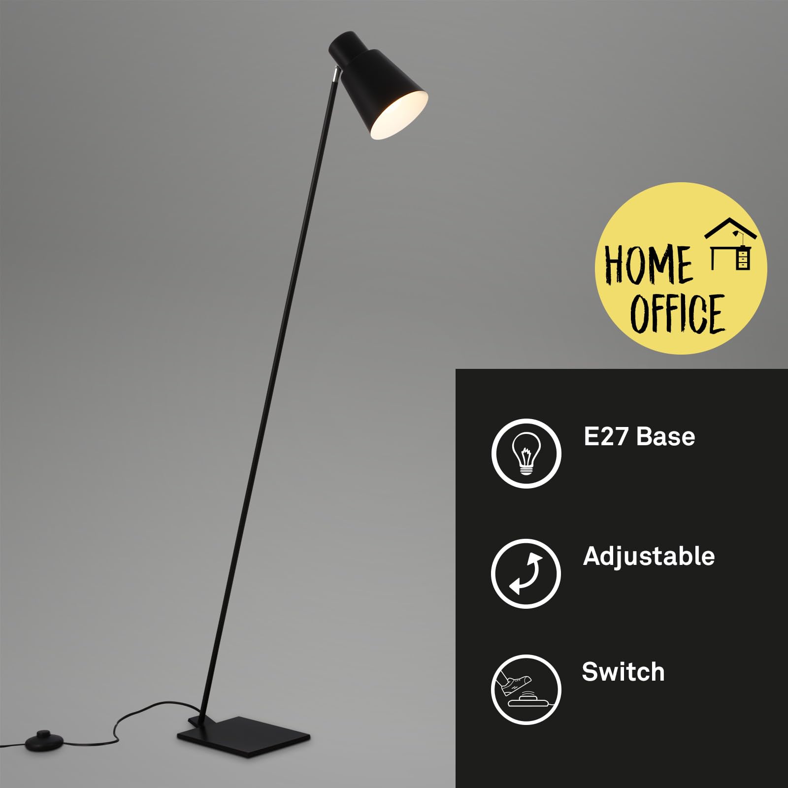BRILONER – Lampa stojąca jako dekoracja salonu i lampa do czytania, lampa wychylna, lampa do salonu, przycisk nożny, oświetlenie pośrednie, czarna