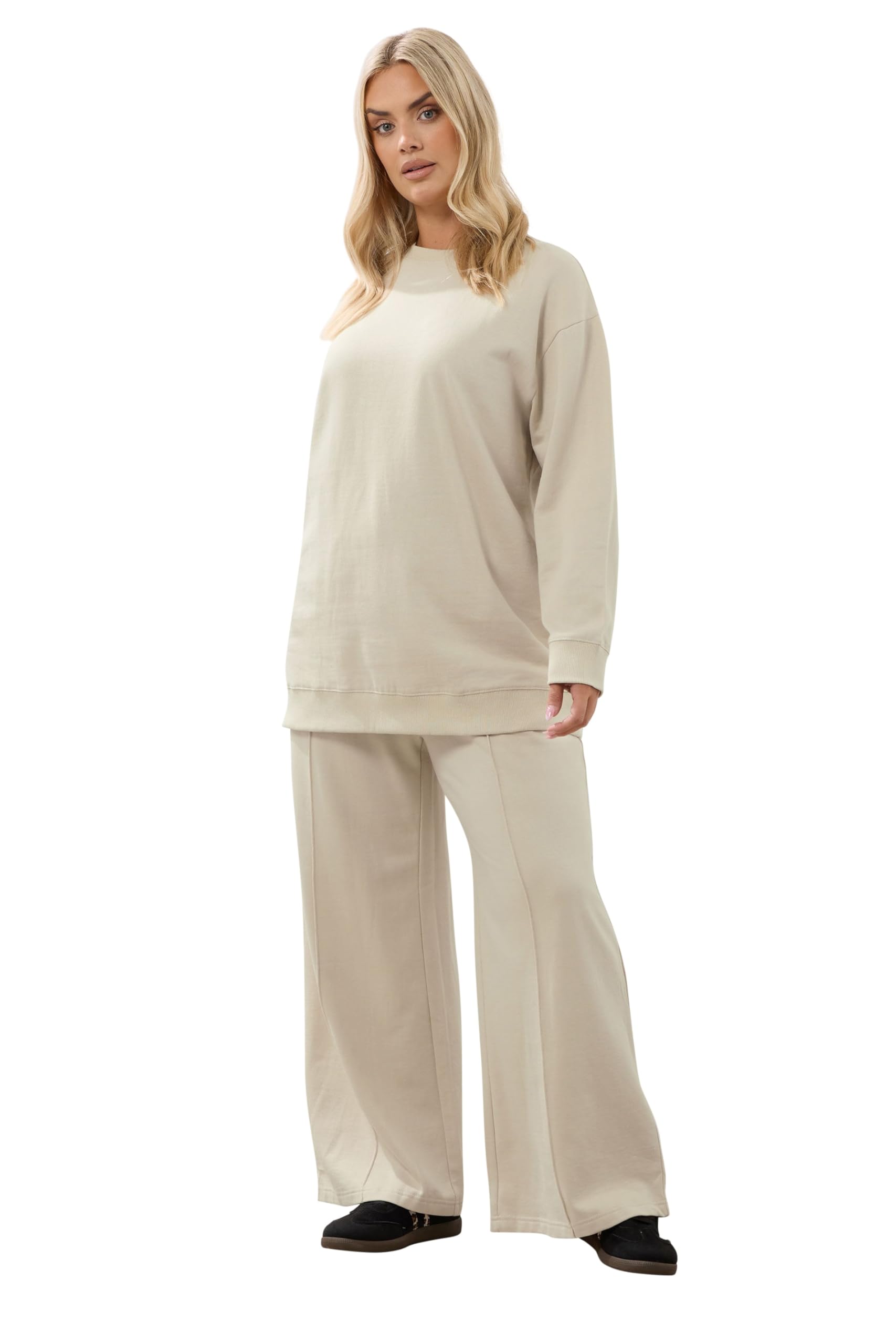 Yours Curve White Sweatshirt & Wide Leg Jogger Set - Women's - Plus Size Curve
