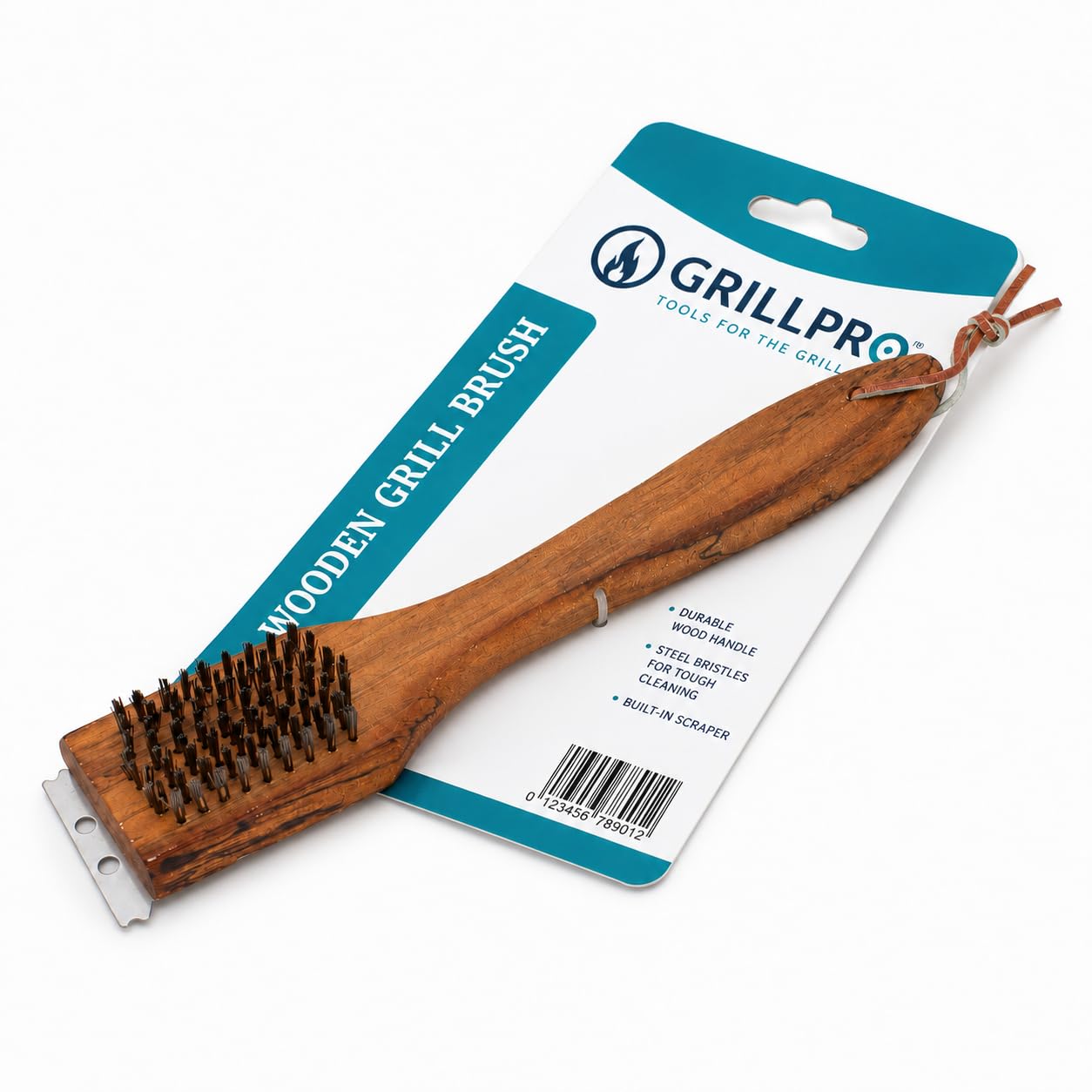 Kyto Cepillo de Limpieza para Barbacoa, Mango de Madera, 31 cm, Accesorio para Barbacoa, Cepillo de Acero, para barbacoas y ahumadores
