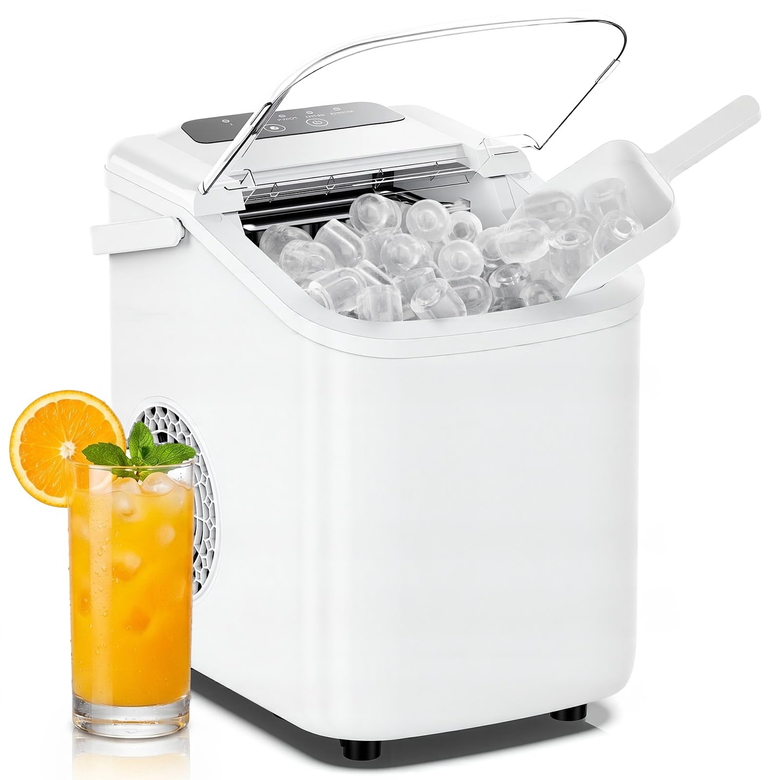 Photo 1 of [HEAVILY USED] [MISSING USER MANUAL] DUMOS Ice Maker Countertop, Ice Machine with Portable Handle, Basket and Scoop, 26lbs Daily, 9 Bullet Cubes in 6-8 Mins, Auto-Cleaning for Home, Kitchen, Office, Outdoors, RV Camping