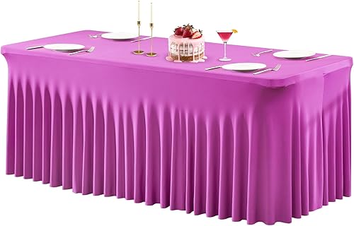 PARTISKY Mantel de elastano fucsia para mesas rectangulares de 4 pies, falda elástica para mesas plegables, bodas, fiestas, banquetes, eventos,