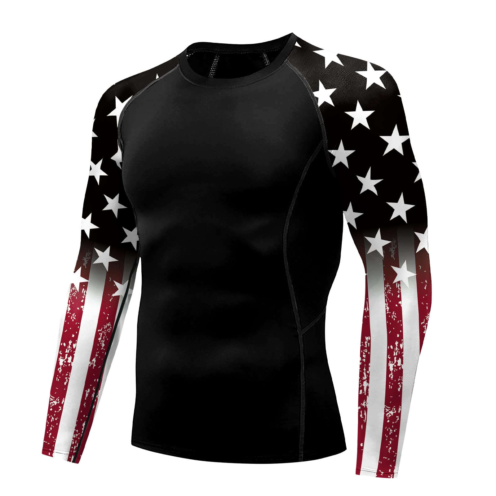 Jiu Jitsu Men American Flag UPF 50+ Sun Protection Printed Rash Guard Long Sleeve Swim Shirts