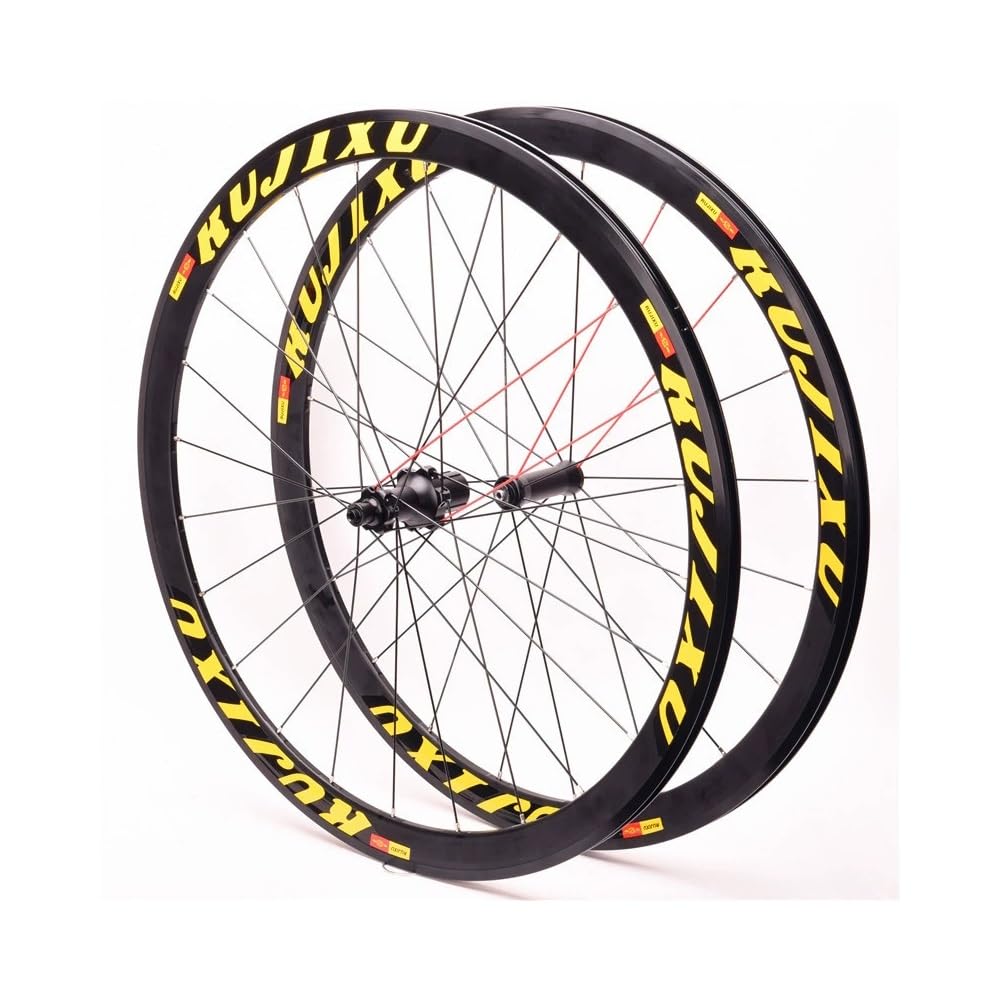 Juego De Ruedas De Bici De Carretera 700C 38mm Ruedas Traseras Y Delanteras De Frenos De C/V Llantas De Aluminio Ultraligeras 8-11 Velocidades Buje De Liberación Rápida Accesorios De Bici(Geel)