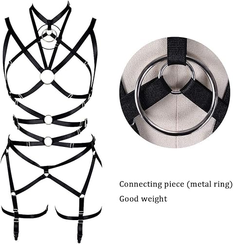 Miniatura 3 de Arnés punk recortado para mujer, lencería de tirantes completa. Conjunto de liguero elastizado, gótico para usar en el club, rave