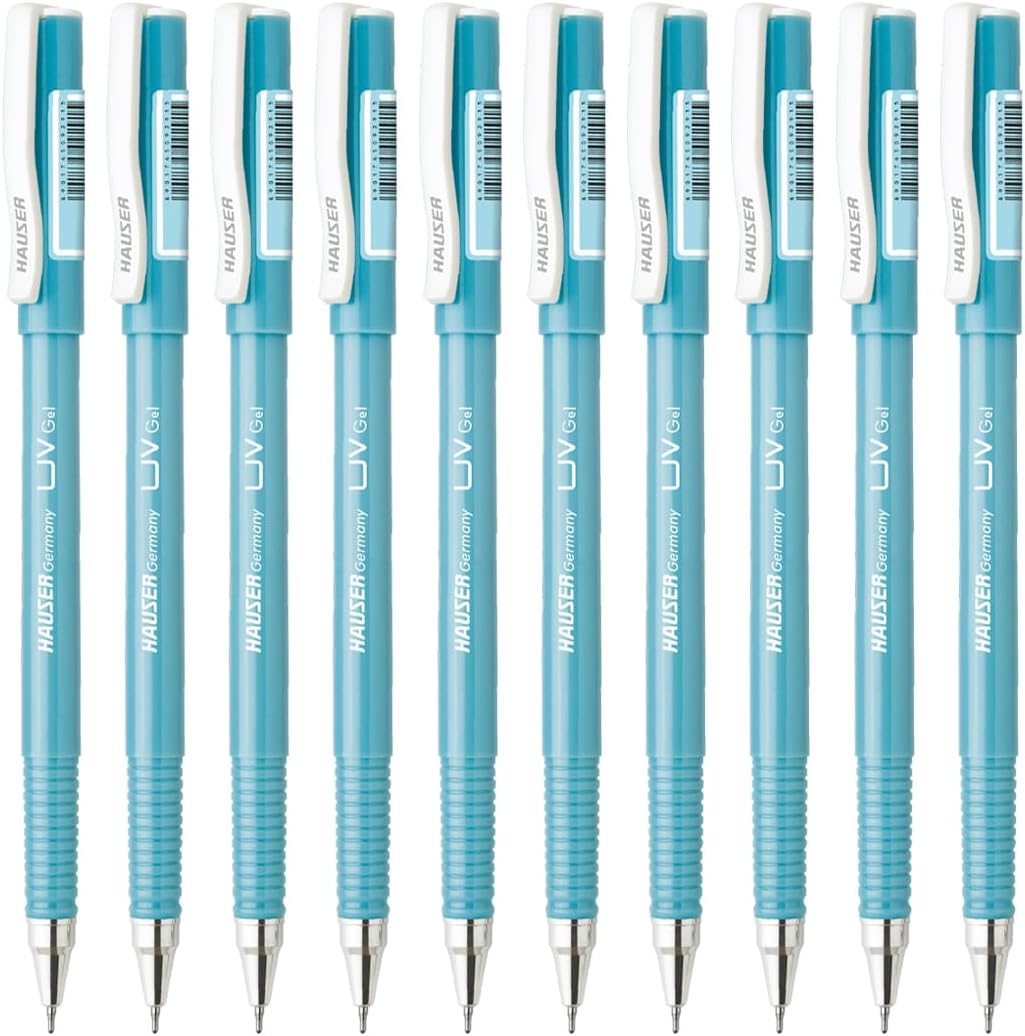Hauser UV Gel Pen Wallet Pack | Ensures Smoothness & Durability | Waterproof Ink for Smooth & Smudge Free Writing | Blue Ink, Pack of 10 Pens