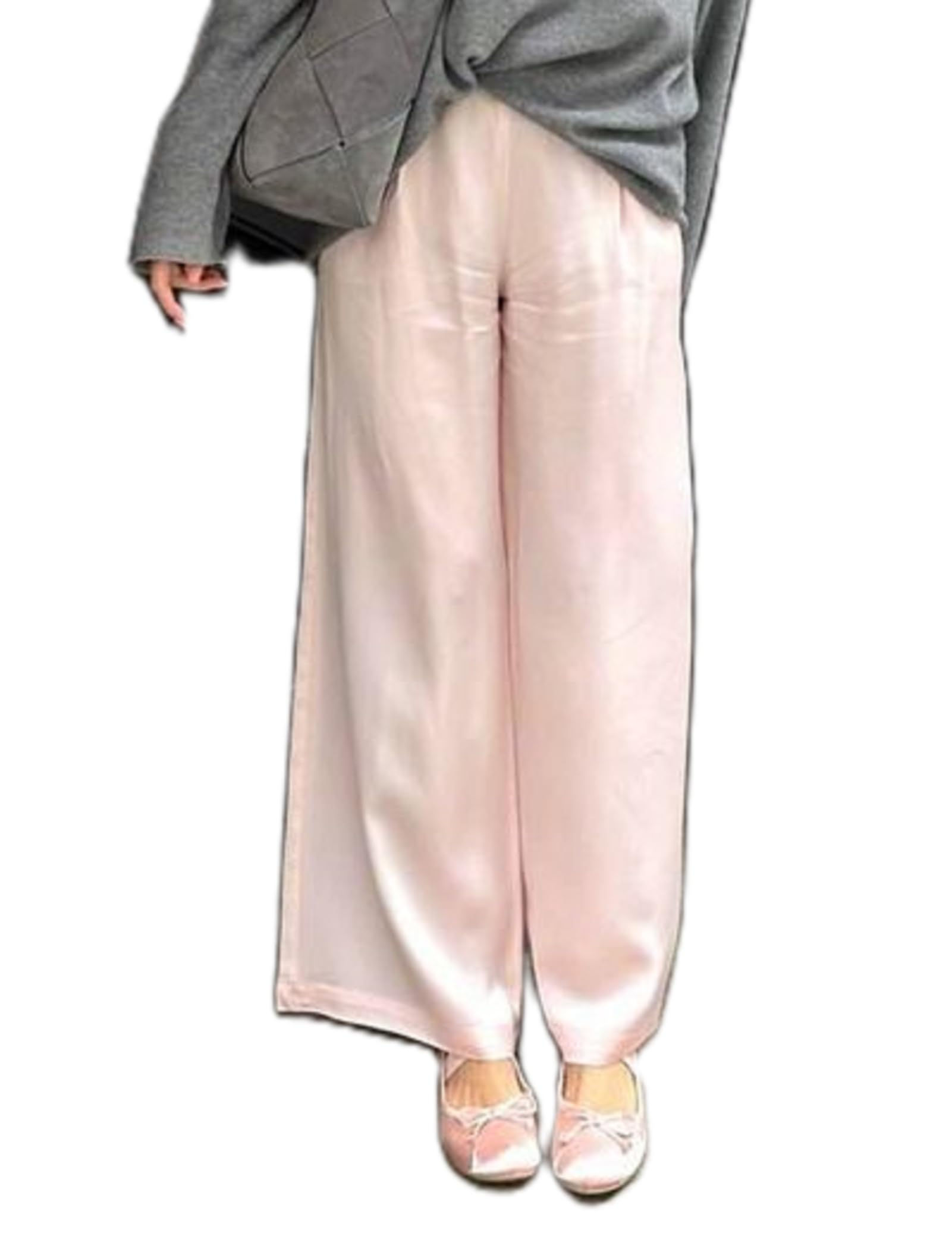 UAURORAO Satin Pants for Women Dressy Silk Wide Leg Lounge Pants Elastic Drawstring Casual Long Flowy Trousers