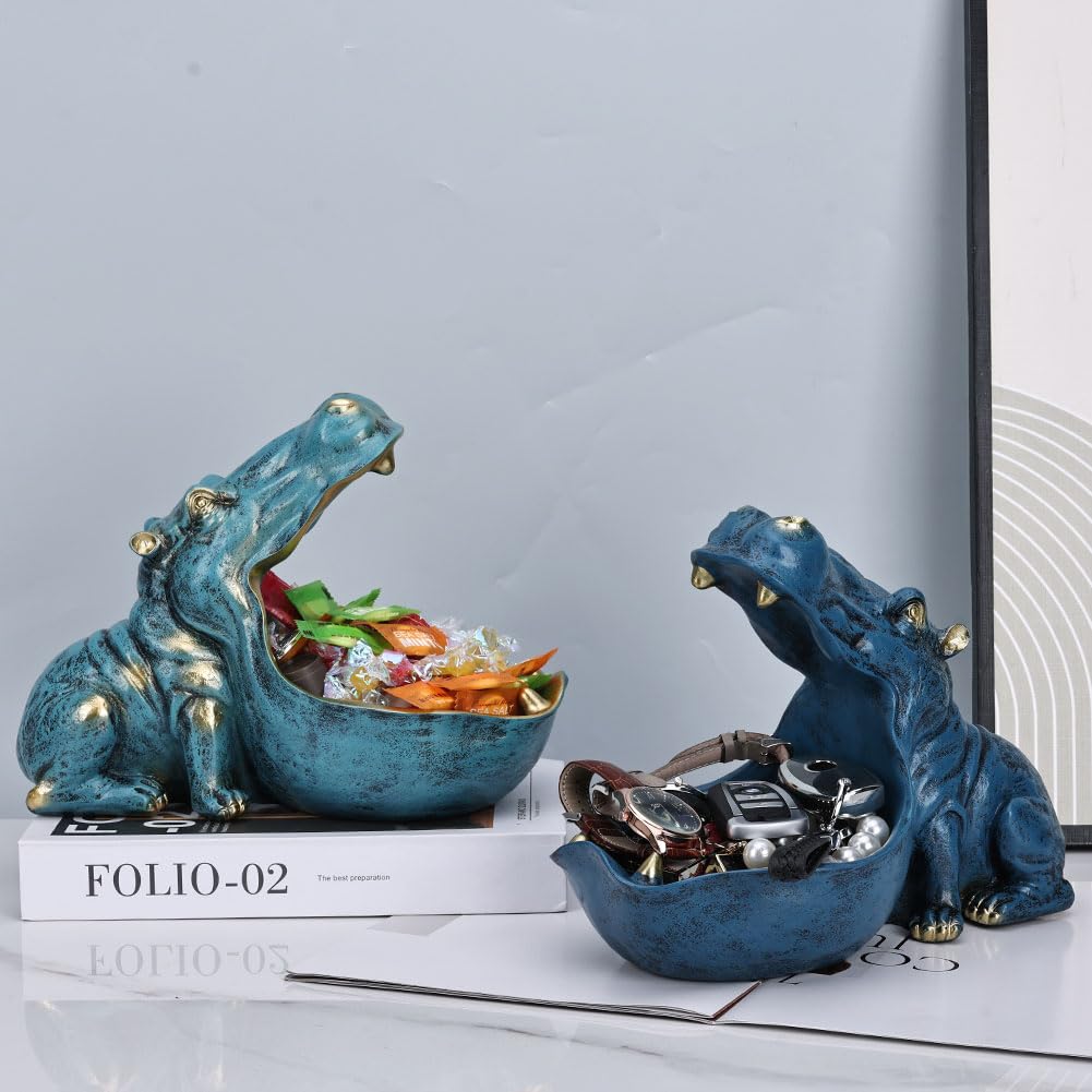 Statua di ippopotamo in resina per ingresso, supporto multiuso per chiavi, caramelle, gioielli e orecchini - Ottimo per l'arredamento della casa, arte moderna, ingresso, decorazione di scaffali