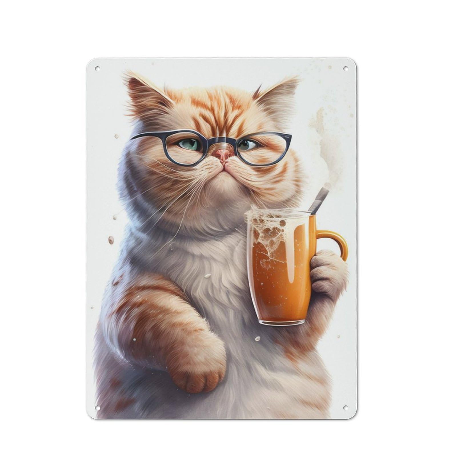 Junmoney Cute Cat And Espresso Printed Metal Sign 40X30cm For Studio Or Craft Room, For Creative-Space Collectors