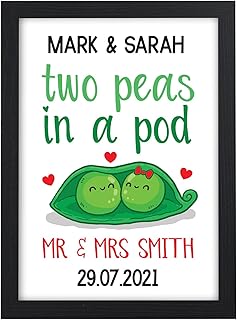 PERSONALISED Novelty Wedding Gifts for Bride and Groom - Two Peas In A Pod Couples Gifts for Bride, Groom, Husband, Wife, Him, Her, Couples - Custom Wedding Memories Wall Art Keepsake Print