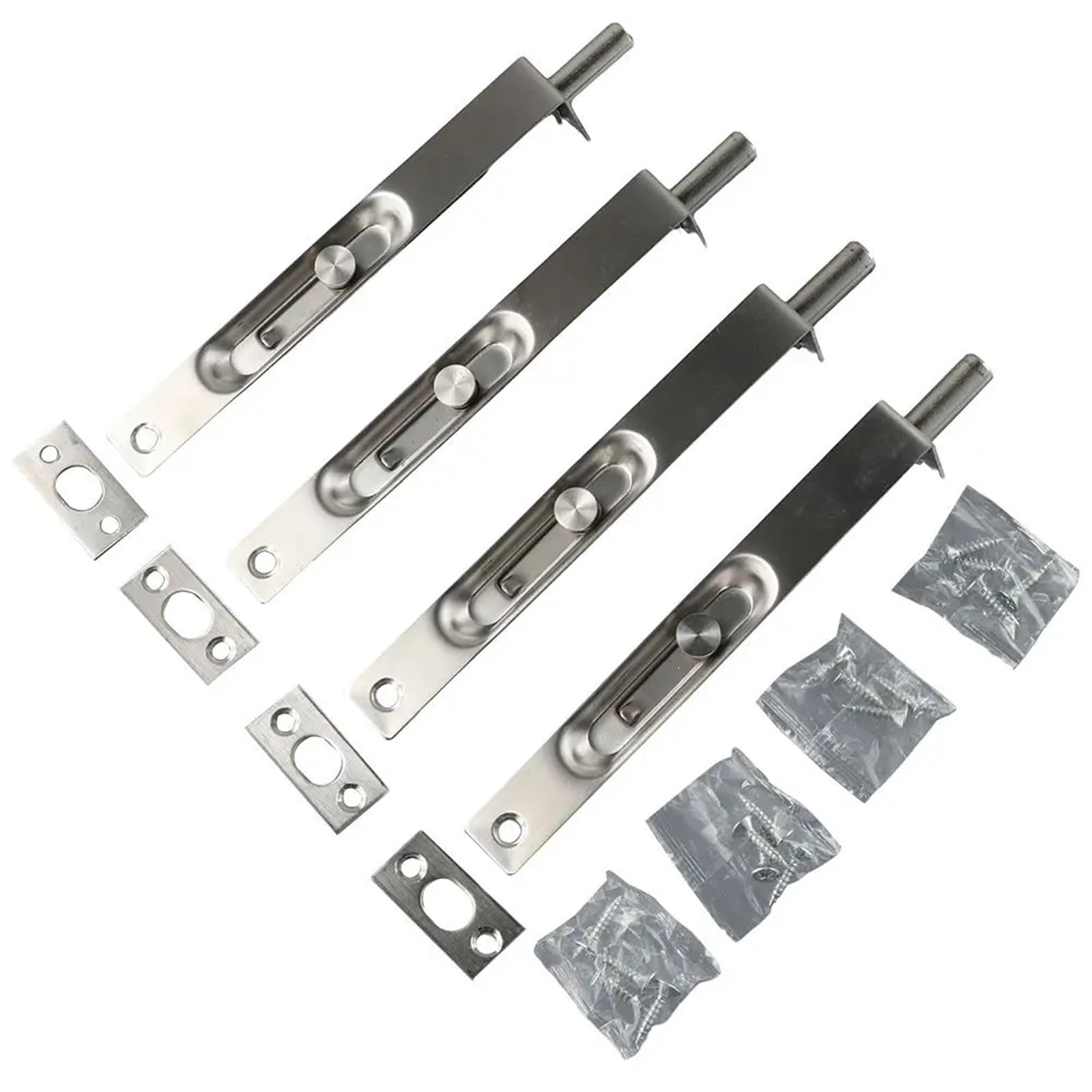 Cerradura de puerta con pestillo empotrado, resistente, acero inoxidable, palanca deslizante oculta y tornillos Para Puertas(Sillver-4pcs)
