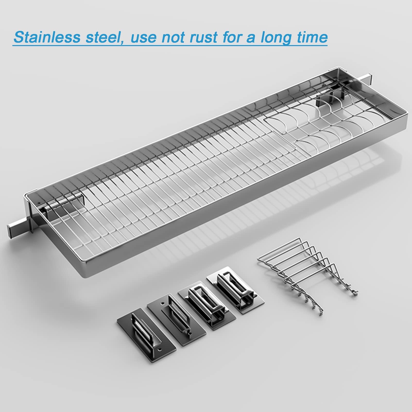 Escurridor de platos de acero inoxidable montado en la pared para fregadero superior, estante de drenaje ajustable, construcción duradera