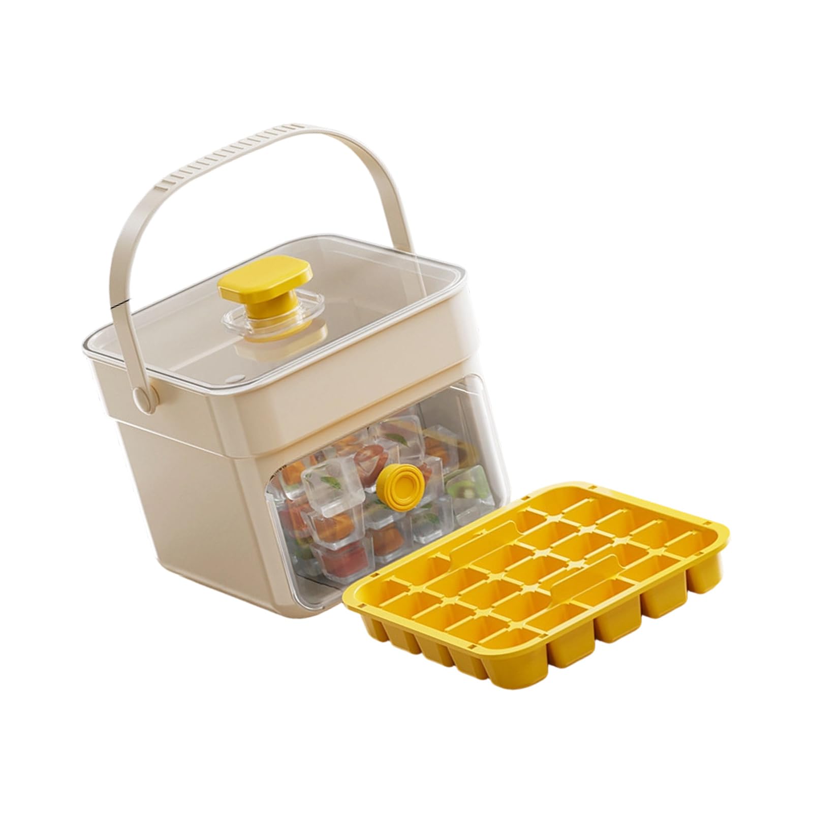 Oxxggkao Button Ice Tray with Lid and Bin Dishwasher Safe for Daily Use Press Freezing Block Maker