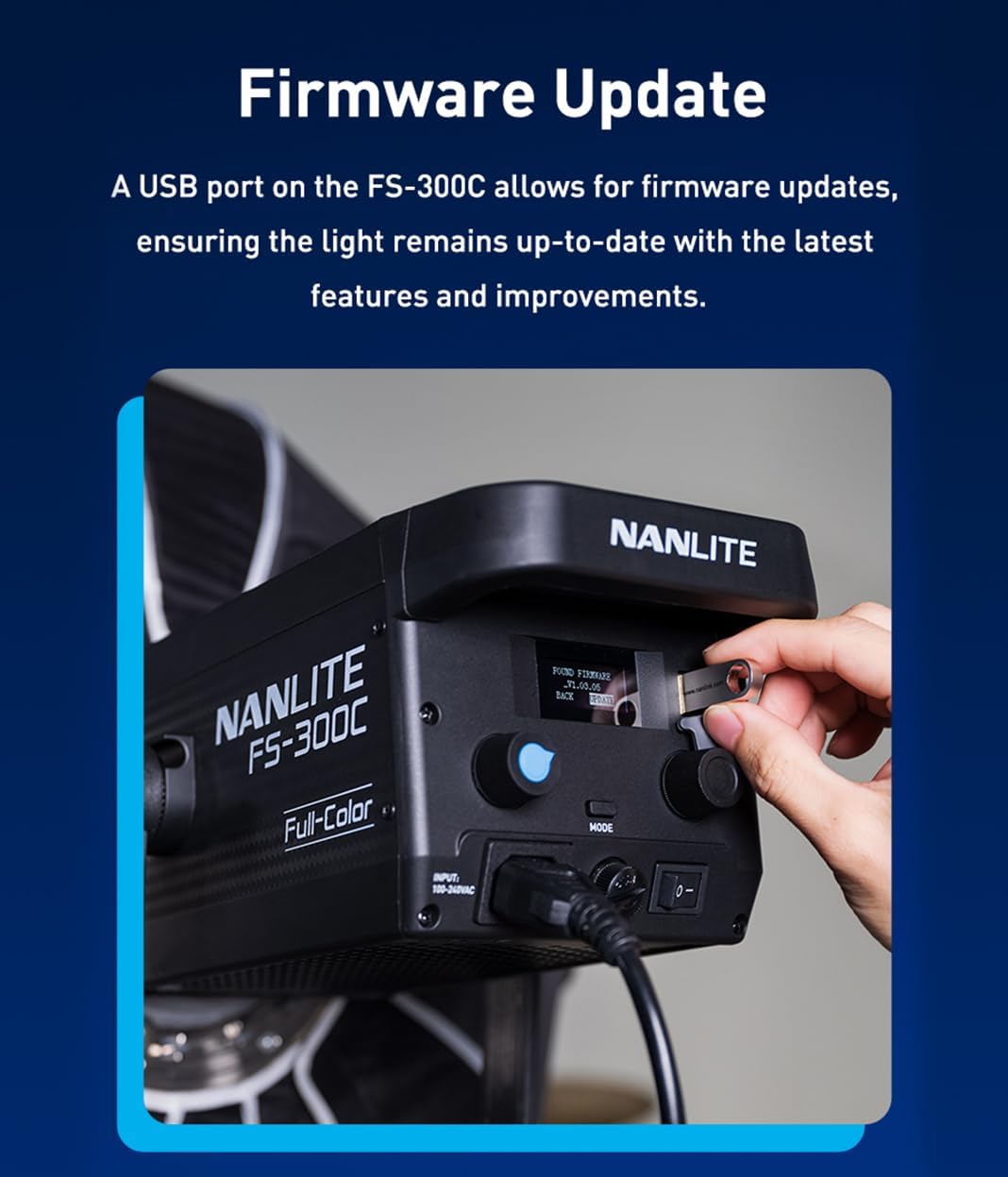 NANLITE FS-300C 300W RGB LED Video Light,2700K-7500K Colour Temperature Ultra-High Brightness, 34,200 lux @1m (with Reflector), Wireless Control, Wide Compatibility,for Studio Photography