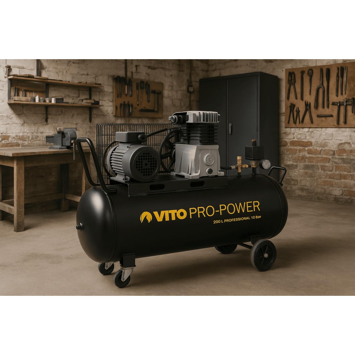 Compresor de correa profesional 230 V, 200 litros, 3 CV VITO 2800 rpm, aire 300 litros/min