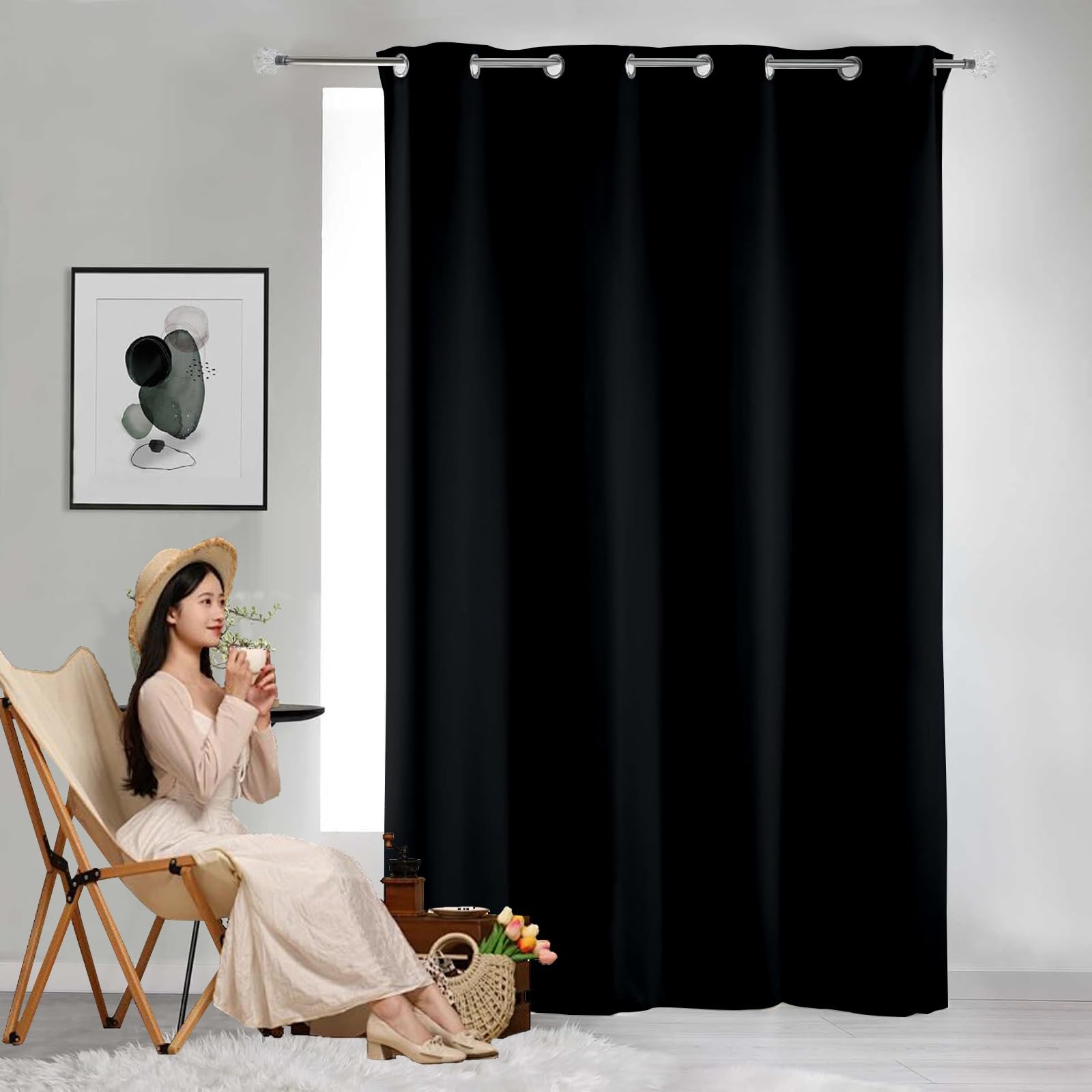 GAIFNAG 100% Blackout Curtains 180 x 220 cm Thermal Insulated Solid Eyelet Curtains, Facile da Installare Short Kitchen Curtain Pair Panel for Apartment/Hotel Dorm, Black — image 1