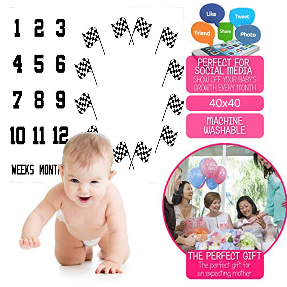 FFUN SOUL Lagre 48 x 40 pulgadas, franela suave, manta de hito para bebé, fondos de fotografía con bandera de carreras, accesorios para rastreador de crecimiento de baby shower, regalos para recién
