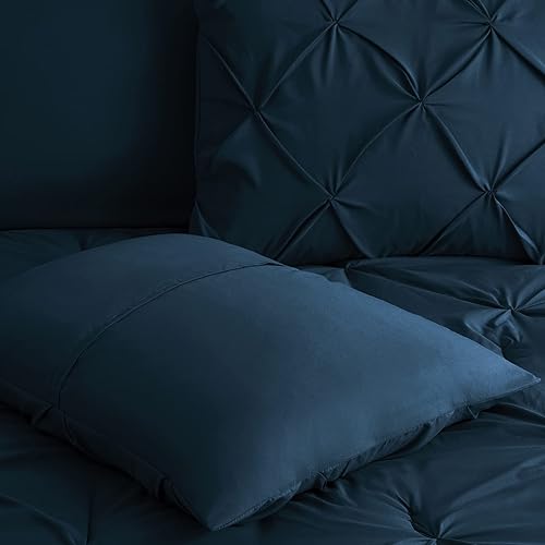 Miniatura 6 de BOURINA Juego de edredón de 6 piezas  Juego de edredón plisado acolchado suave y cálido de microfibra de lujo de gran tamaño, azul marino individual