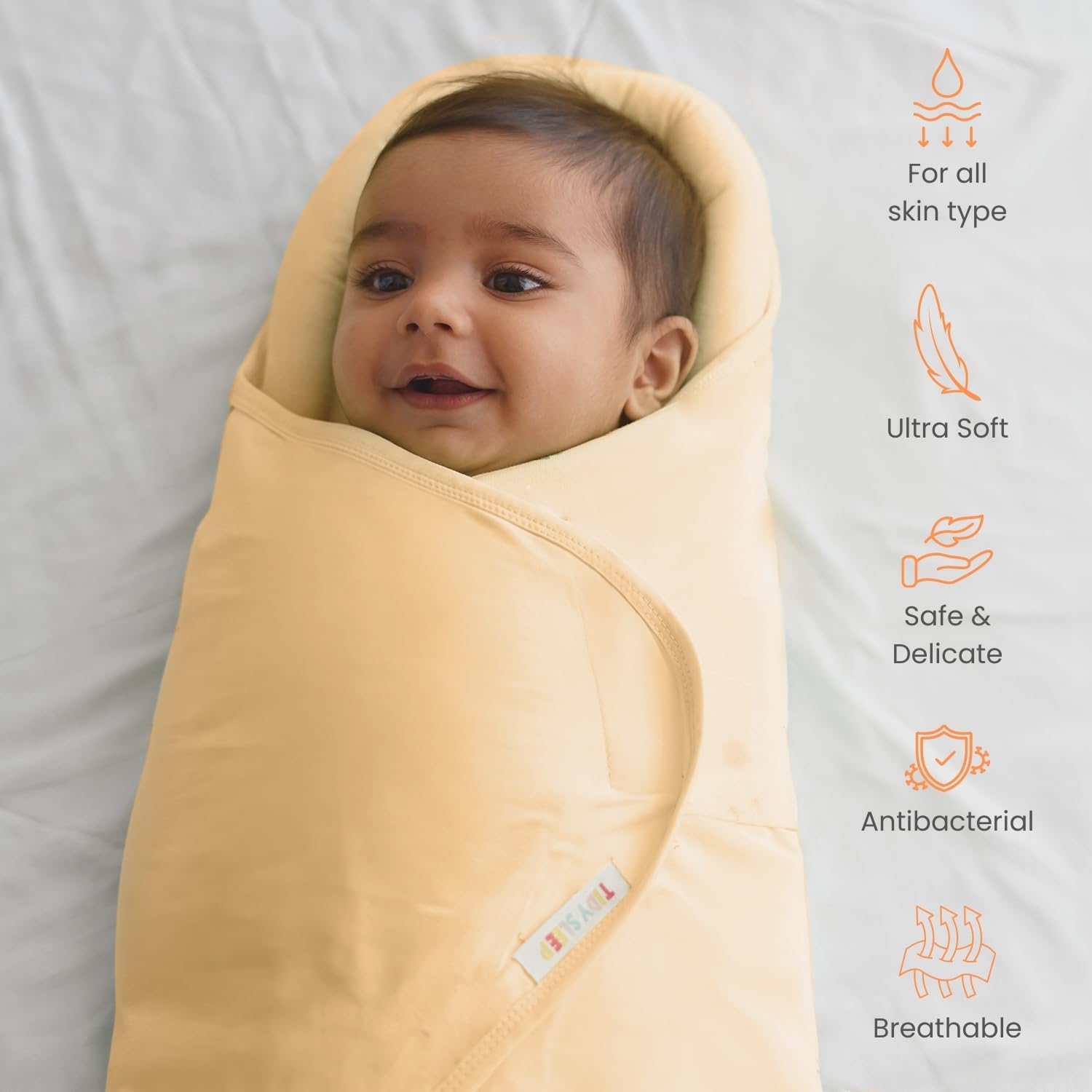 TIDY SLEEP Baby Swaddle Wrappper Adjustable for Newborn || 100% Cotton Soft || Newborn Blanket for 0-3 Months (Solid Yellow) - Image 2 thumbnail