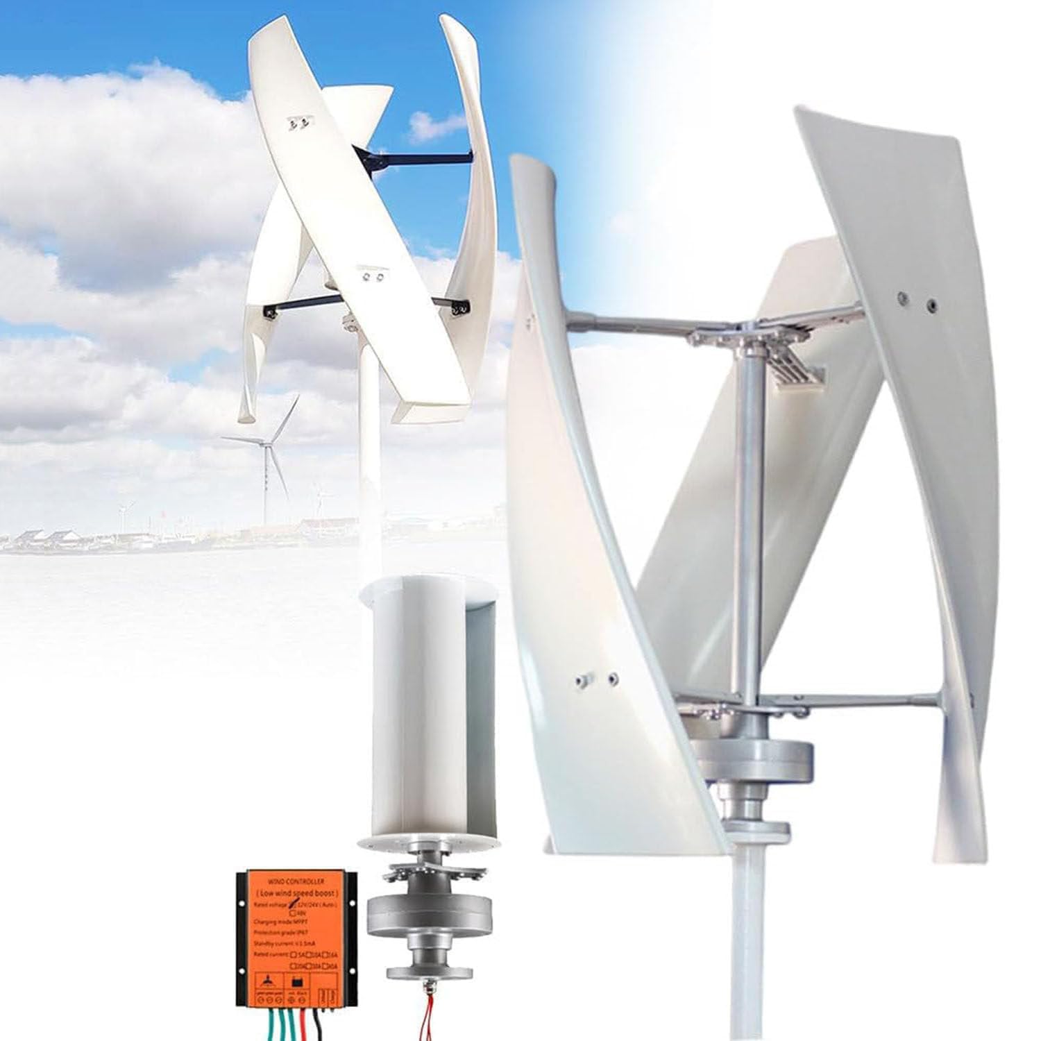 Kit generador de turbina eólica con Controlador de Carga, Equipo productor de Electricidad Vertical, turbina eólica Vertical, 3 aspas, bajo Nivel de Ruido, turbina generadora de energía eóli