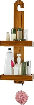 Utoplike Teak Hanging Shower Caddy with Hooks, Shower Organizer Over Head