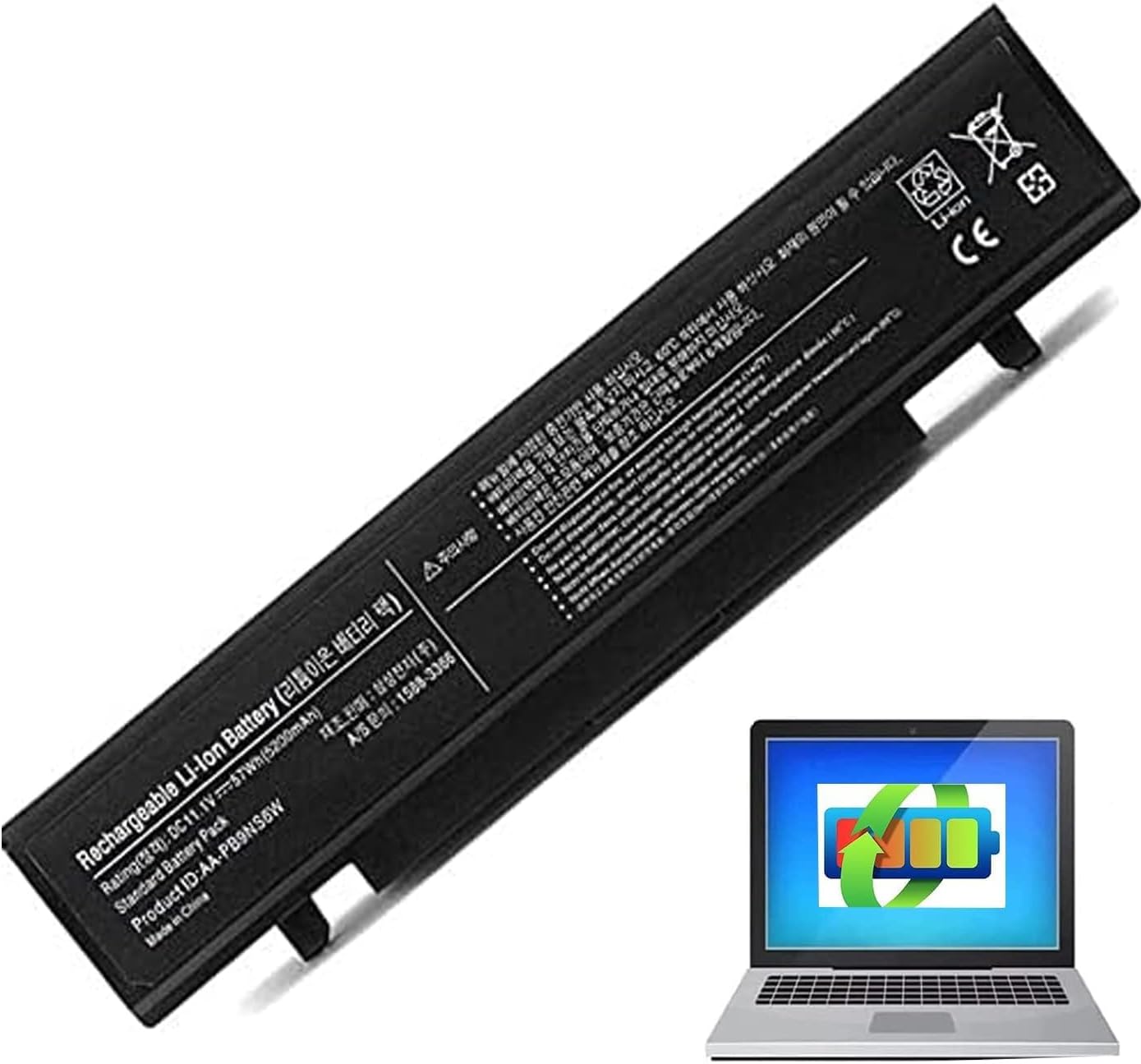 Laptop Battery for Samsung R480 R428 R530 R540 R580 R720 Q430 Q530 RV520 NP300V5A, fits P/N AA-PB9NC6B PB9NS6B AA-PB9NC6W AA-PB9NC5B AA-PL9NC2B AA-PL9NC6W[6 Cells 57wh]