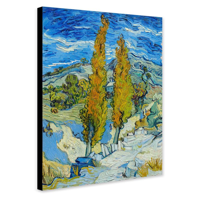 The Poplars at Saint-Rémy by Vincent Van Gogh - Wrapped Framed Canvas Wall Art (A2 [24 x 16 inch / 61 x 41 cm])