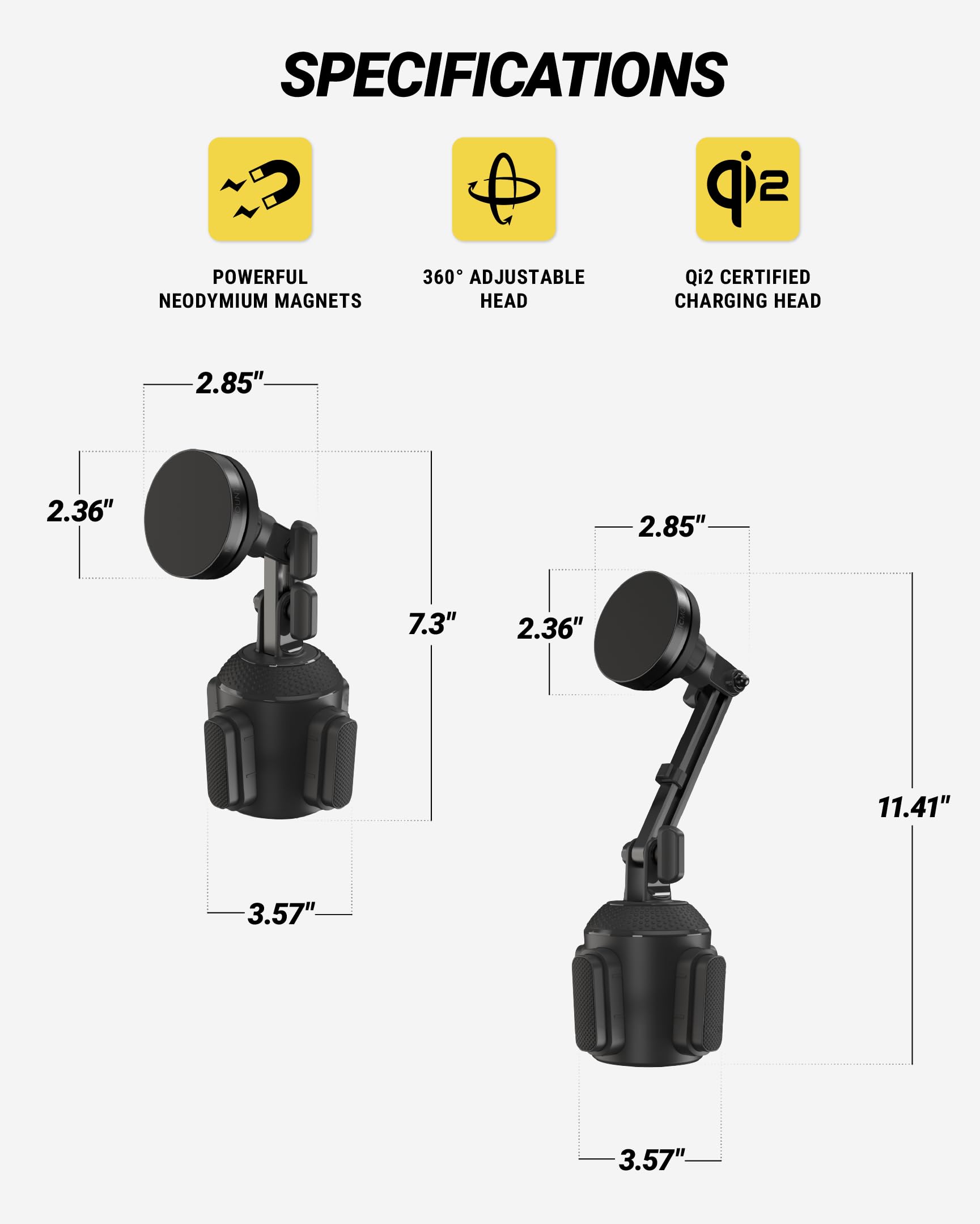 Scosche MagicMount Charge Elite Qi2 - Supporto per telefono con ricarica wireless MagSafe da 25 W, supporto magnetico da auto con collo regolabile per iPhone, Samsung, Pixel e dispositivi Qi2