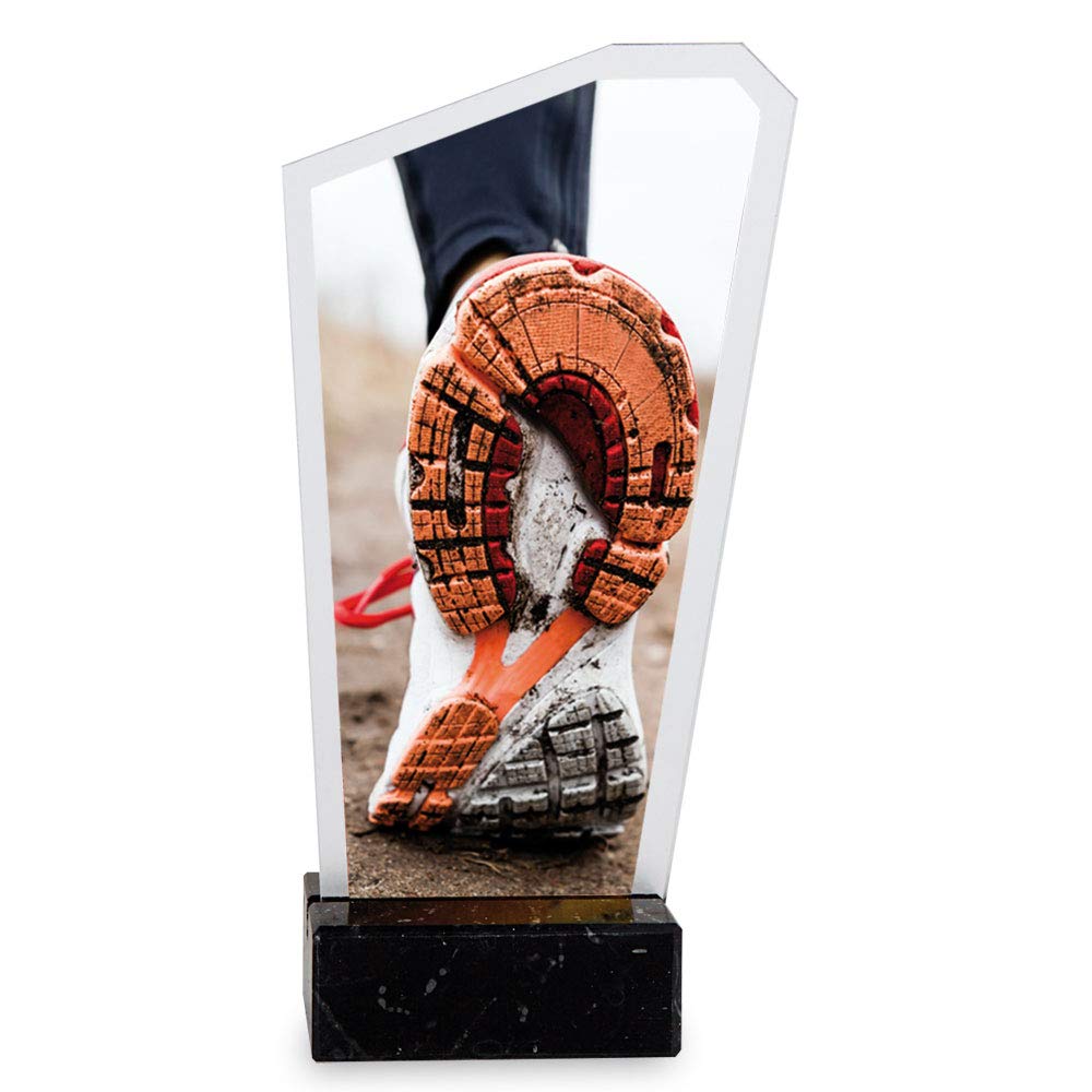 Trofeo de metacrilato Impreso a Color con Base mármol Atletismo. (22cm)