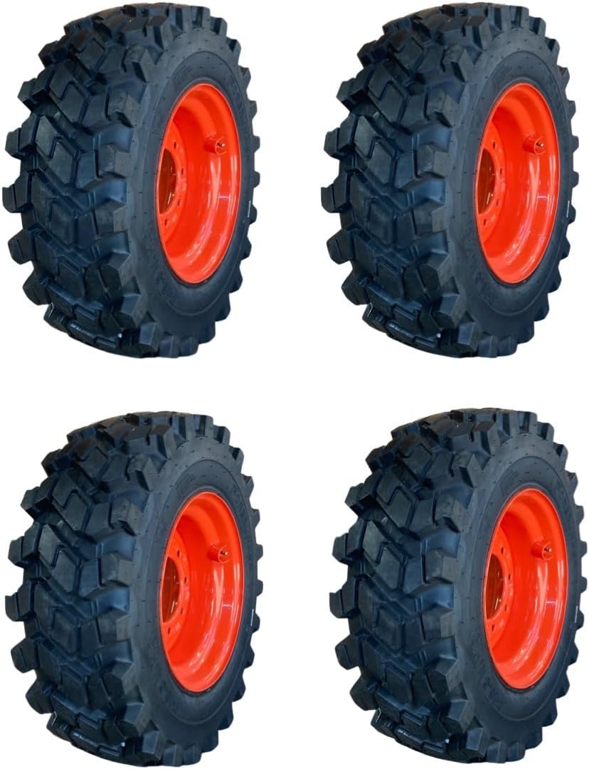Set of 4-Heavy Duty 10-16.5 Forerunner SKS-9 Skid Steer Tires on Wheels/Rims (8 lug) for Bobcat 742, 743, 751, 753, 763, 773, 7753 & more - 10X16.5-12 PLY - Good Snow Traction (SKS753 STYLE)