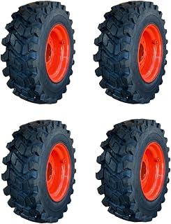 Set of 4-Heavy Duty 10-16.5 Forerunner SKS-9 Skid Steer Tires on Wheels/Rims (8 lug) for Bobcat 742, 743, 751, 753, 763, 773, 7753 & more - 10X16.5-12 PLY - Good Snow Traction (SKS753 STYLE)
