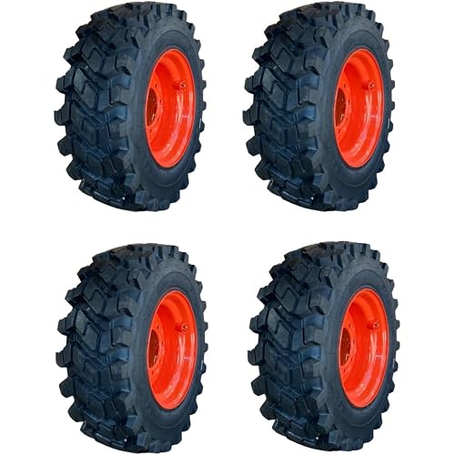 4-HD 10-16.5 Forerunner SKS-9 Skid Steer Tires/Rims for Bobcat & more | Set of 4-Tires on 8-lug Wheels, Premounted & Ready to go! Great Snow Traction! Self-Cleaning Tread.