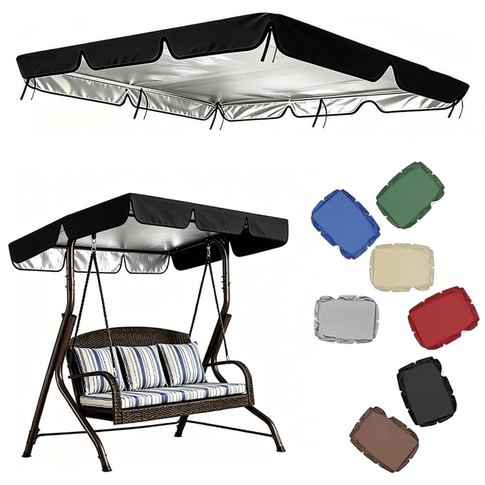 Baldacchino impermeabile universale per altalena Hollywood, 195 x 125 cm e 249 x 185 cm, tetto di ricambio per dondolo da giardino a 3 posti, copertura esterna (nero, 200 x 145 cm)