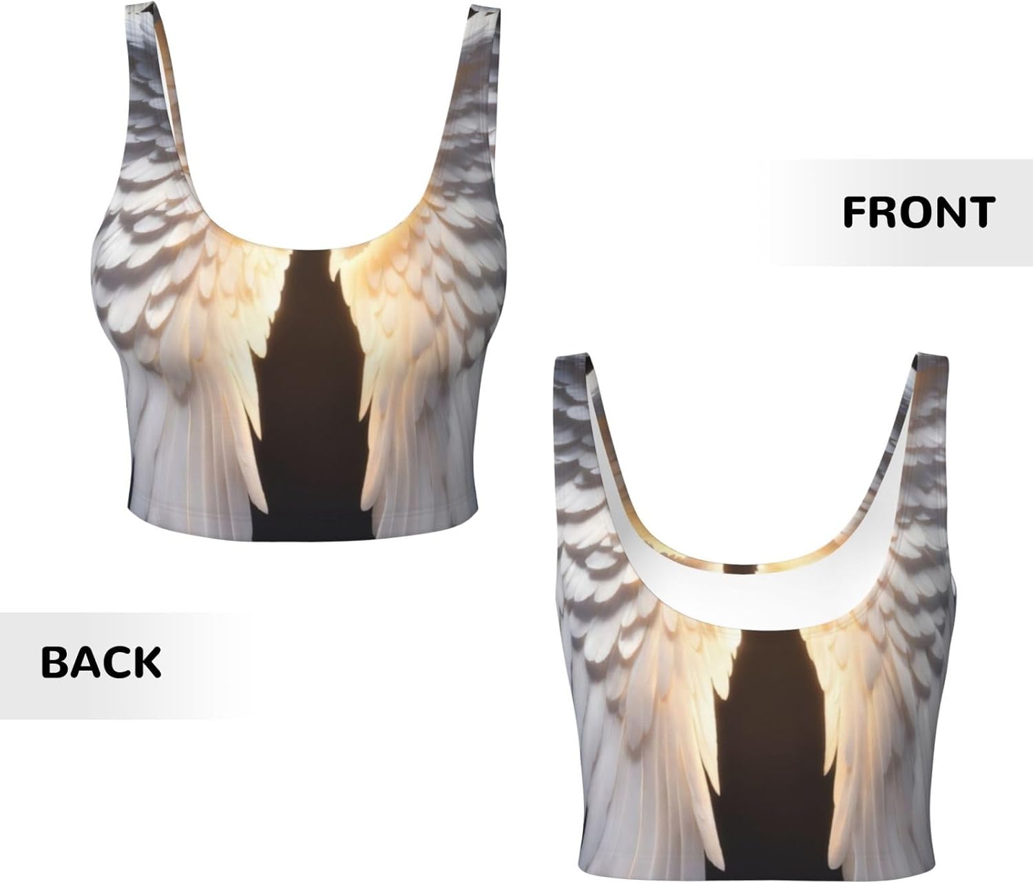 Angel Wing Print High Impact Sports Bras,Longline Sports Bra,Perfect for Yoga,Running and Gym Workouts