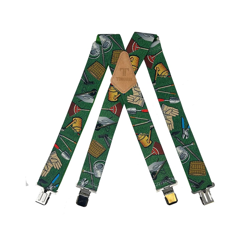 Tomahawk Heavy Duty Braces, Adjustable, Unisex Suspenders, Strong Clasp (Garden Tools And Grass)