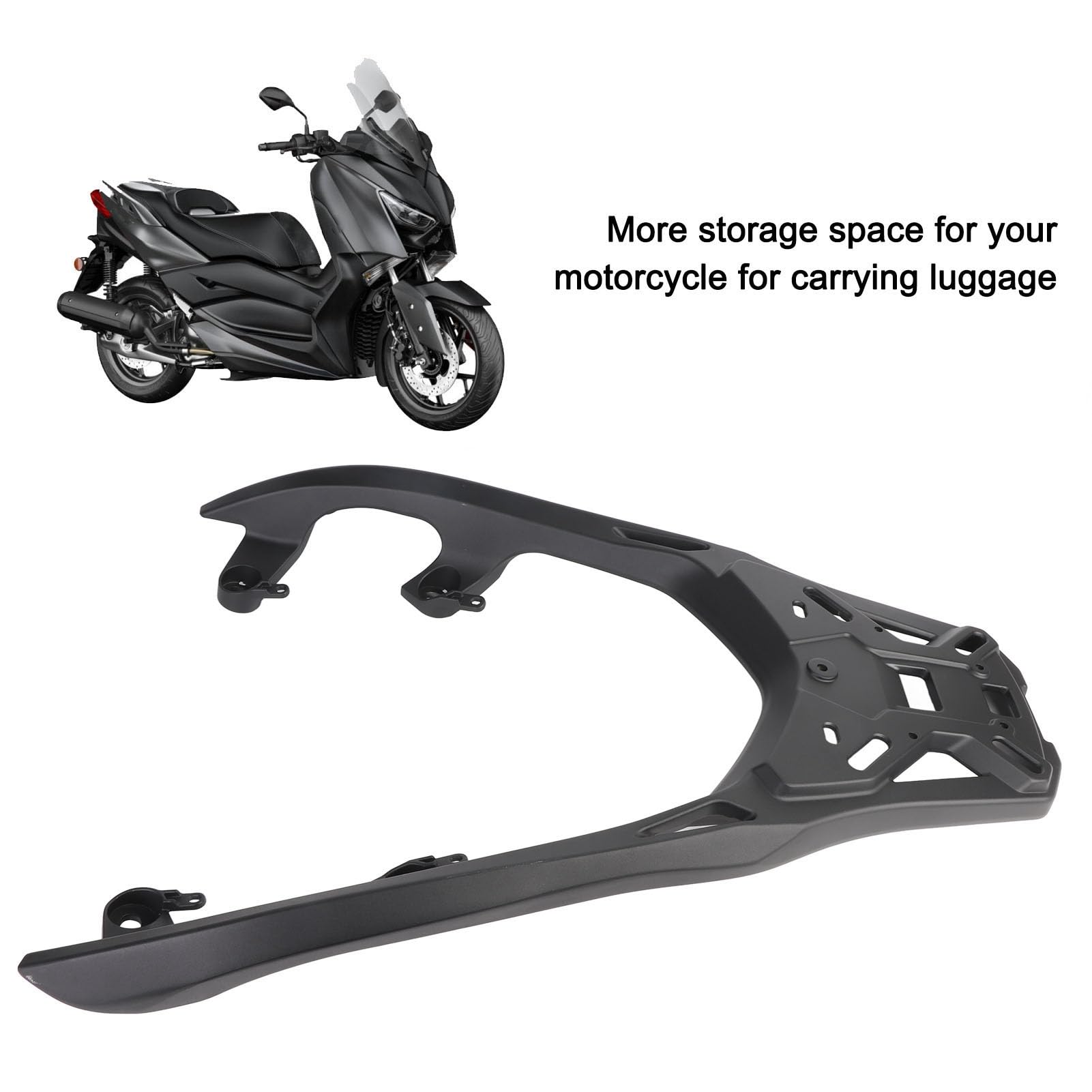 AUNMAS Portaequipajes Trasero para Motocicleta, Portaequipajes Trasero de Aleación de Aluminio con Diseño Plano Hueco, Acabado Negro Mate, Almacenamiento Adicional y Soporte para Pasajeros para Xmax