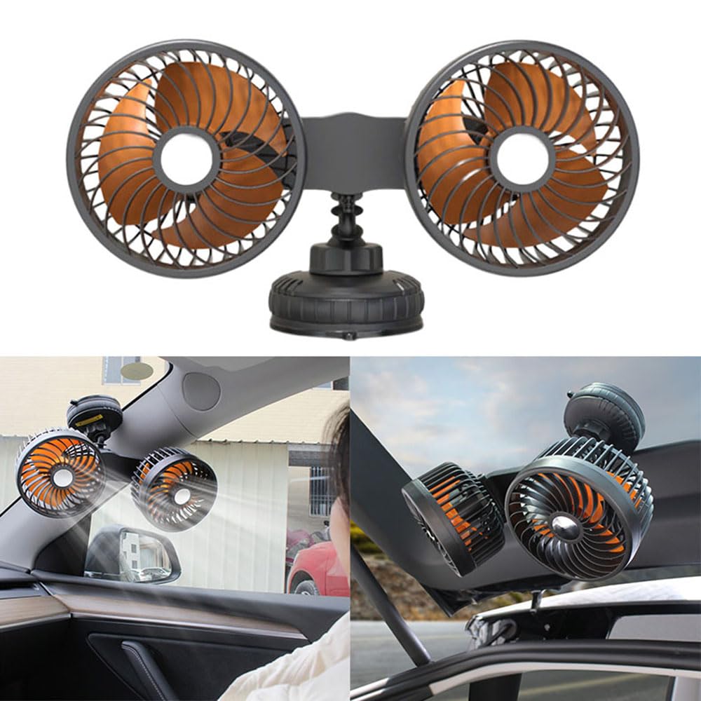 Ventilateur à double tête à ventouse pour rafraîchir l'avant et l'arrière d'un véhicule
