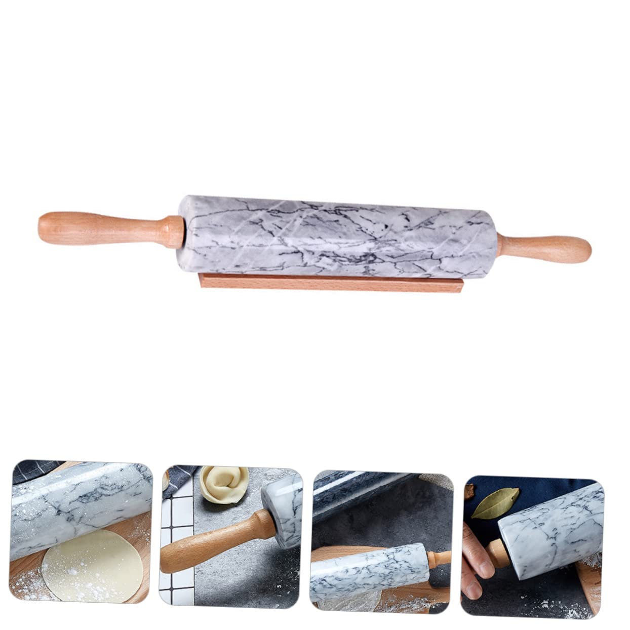 PRETYZOOM Rodillo de Cocina de Mármol, Antiadherente, Mango de Madera, Práctico para Masa y Repostería, Adecuado para Pasta y Dumplings