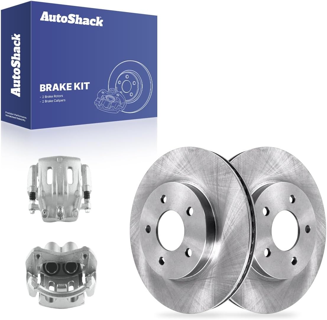 AutoShack Front Brake Rotors & Calipers for Saturn & Chevrolet, Vue 2004-2007 Equinox 2005-2006, AWD FWD L4 2.2L 2.4L V6 3.4L 3.5L - E-Coated Drilled & Slotted - ShadowGuard - 11.65" (296 mm), 5-Lug
