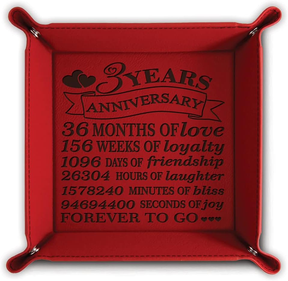 14th Anniversary Leather Valet Tray - Engraved Ivory Design For Traditional Gift