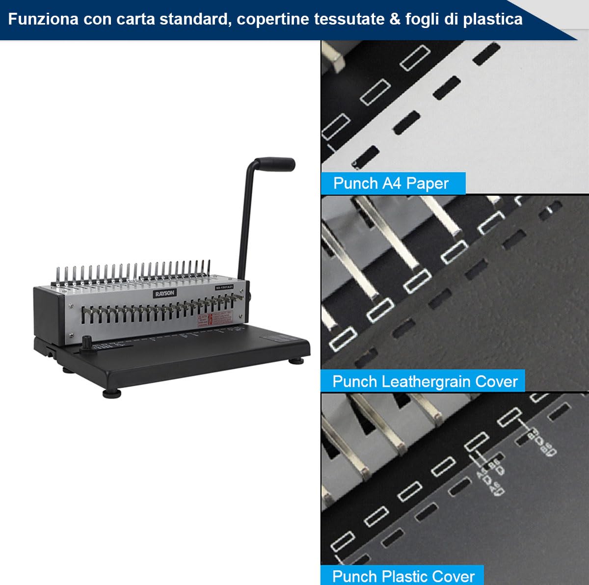 RAYSON Rilegatrice Spirale Plastica, Rilegatura di 200 Fogli, Perforazione di 12 Fogli, per Ufficio e Scuola, SD-1501A21