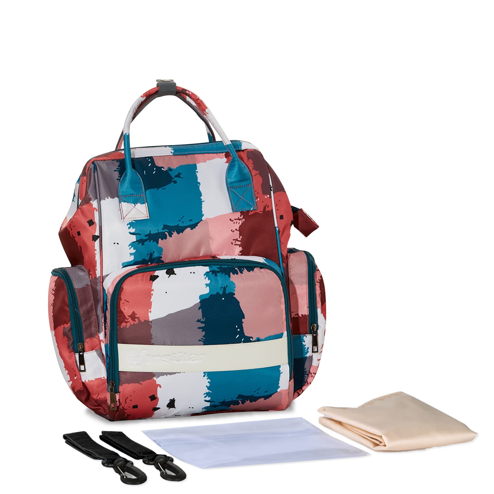 SONARIN Multifunctional Waterproof Baby Changing Bag Backpack,Large Capacity Diaper Bag Portable Travel Nappy Changing Bag Maternity Bag with Changing Mat & Stroller Straps(Modern Painting)